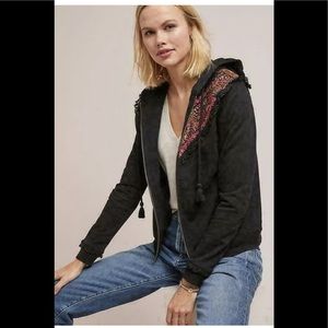 Anthropologie Akemi + Kin Full Zip Beaded Embroidered Black Boho Hoodie …